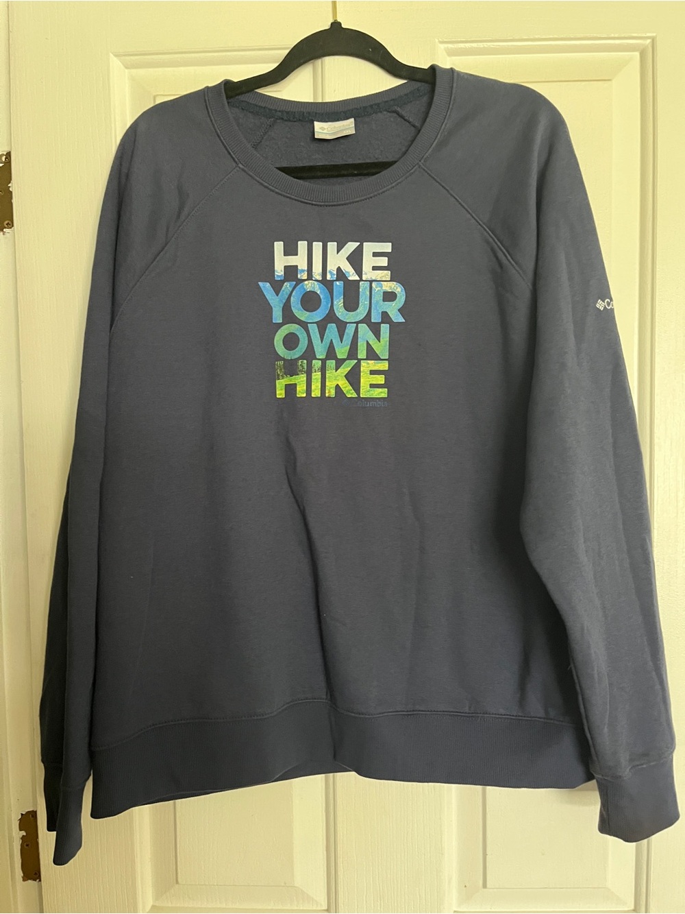 Columbia Navy "Hike Your Own Hike" Graphic Crewneck Sweatshirt size xxl like new